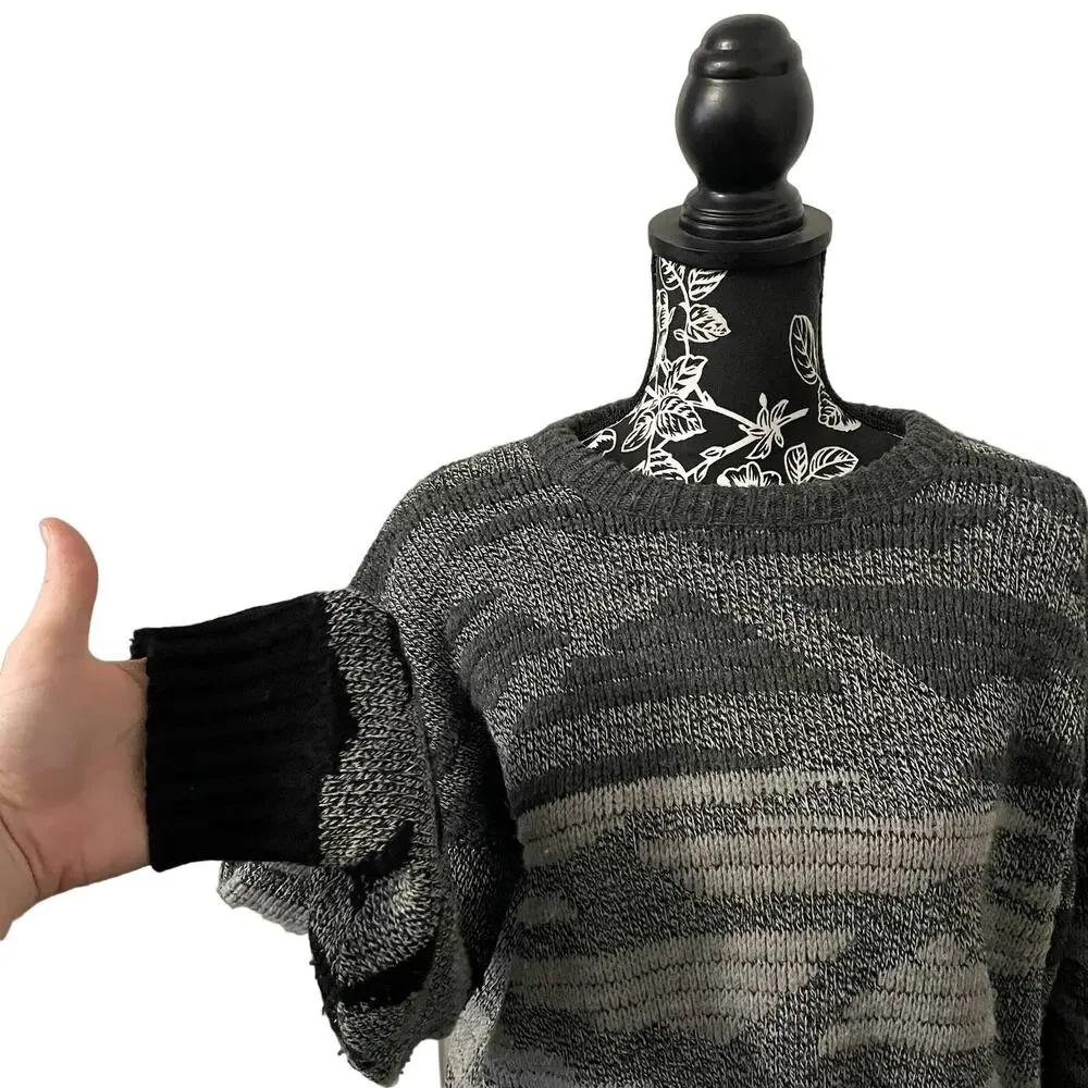 Vintage Van Cort Crewneck Sweater Gray Knit Geometric Retro Funky USA Large